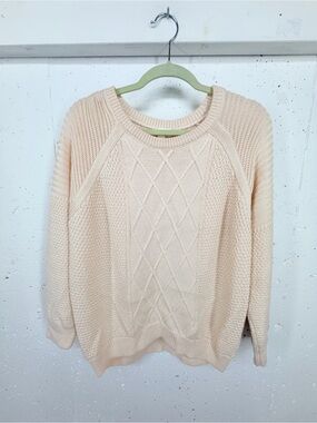 Si-lae Women’s Large Cream Cable knit Wool Blend Sweater si-iae